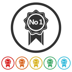 No 1 sign. Set icons in color circle buttons