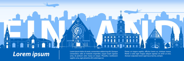 Finland famous landmarks by silhouette style