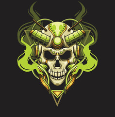 vector illustration of skull robot head