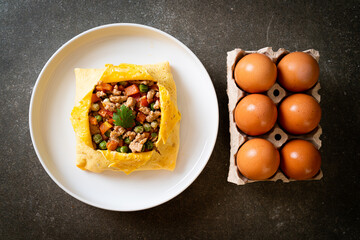 egg wrap or stuffed egg with minced pork and vegetable