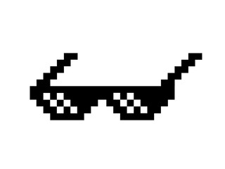 The isolated 8 bit pixel cool black sun glasses, sunglasses flat icon  on transparent background