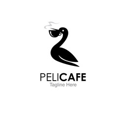 pelican cafe logo design concept isolated on white background