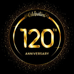 120th Anniversary. Perfect logo design to celebrate Anniversary with gold color ring, For greeting card, invitation card, flyer, banner, poster, vector illustration