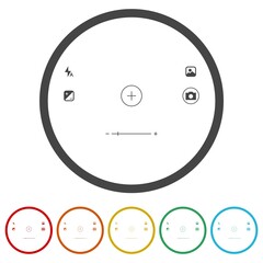 Naklejka premium Camera viewfinder frame. Set icons in color circle buttons