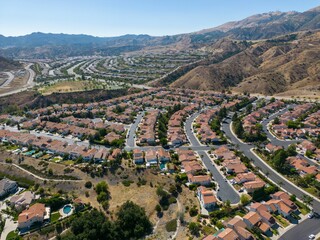 Bird's eye view of Porter Ranch community in Los Angeles, California