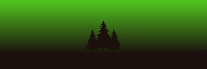 pine tree silhouette in sunrise landscape vector illustration good for wallpaper, background, backdrop design, and design template