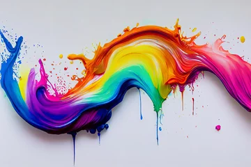 Gordijnen Colorful wet paint splashes on wall dripping down © Robert Kneschke