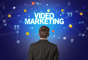 Rear view of a businessman, social media concept