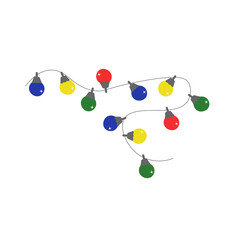 Garland with multi-colored light bulbs. Vector over white background. Symbol of Christmas, New Year and holidays. For the design of packaging, clothing, brochures and covers, cards and invitations, ad