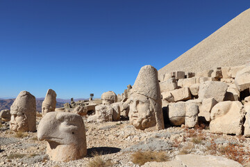 Nemrut Mountain and giant statue heads from1st century BC, in Adiyaman, Turkey. High quality photo