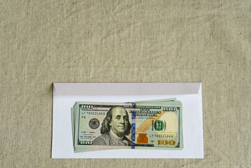 Dollars in an envelope. Template for design, space to insert text