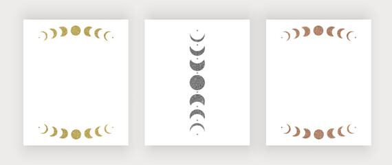 Boho wall art prints with glitter moon phases
