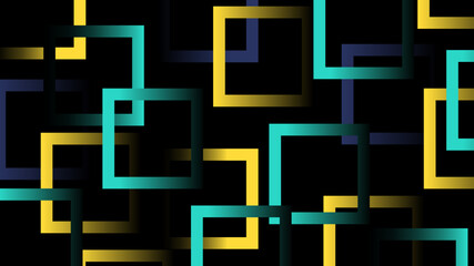 Abstract color random square size pattern on black background.