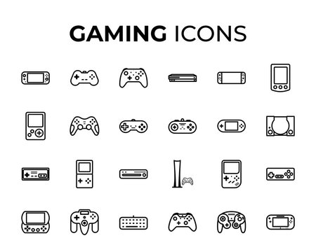 Gaming Icons set. Outline set of console game vector icons for web design isolated on white background