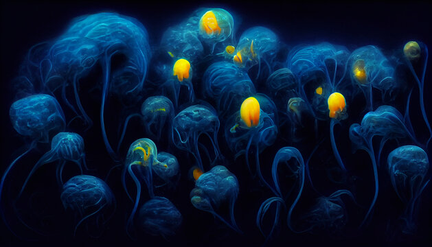 Midjourney render of abstract art wallpaper with psychedelic jellyfishes