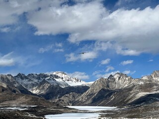 Scenic view of a mountainous landscape in winter in Haizishan Nature Reserve, Batang, Sichuan, China