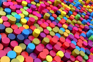 Colorful abstract background with cylinders 3D illustration