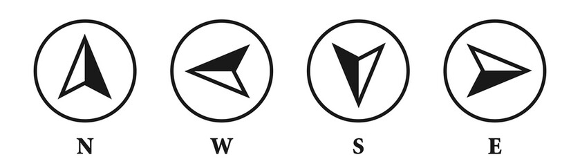 Vintage marine wind rose, nautical chart. Monochrome navigational compass with cardinal directions of North, East, South, West. Geographical position, cartography and navigation. Vector illustration.