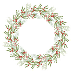 christmas wreath isolated on white Watercolor wreath with metallic for christmas banner. - obrazy, fototapety, plakaty