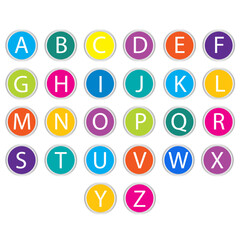 Flat icons alphabet, Latin alphabet letters, isolated on white background, vector illustration. Attractive full alphabet for kids presentations vector illustration


