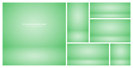 Fototapeta premium Empty green studio abstract backgrounds with spotlight effect. Product showcase backdrop. Stage lighting. Vector illustration