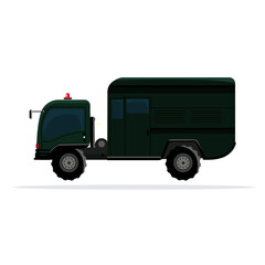 military heavy truck. Military green army vehicle isolated military heavy truck on white background