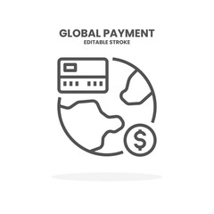 Credit Card Global Payment line icon. Vector illustration on white background. Editable Stroke and pixel perfect. You can use for web, app and more.