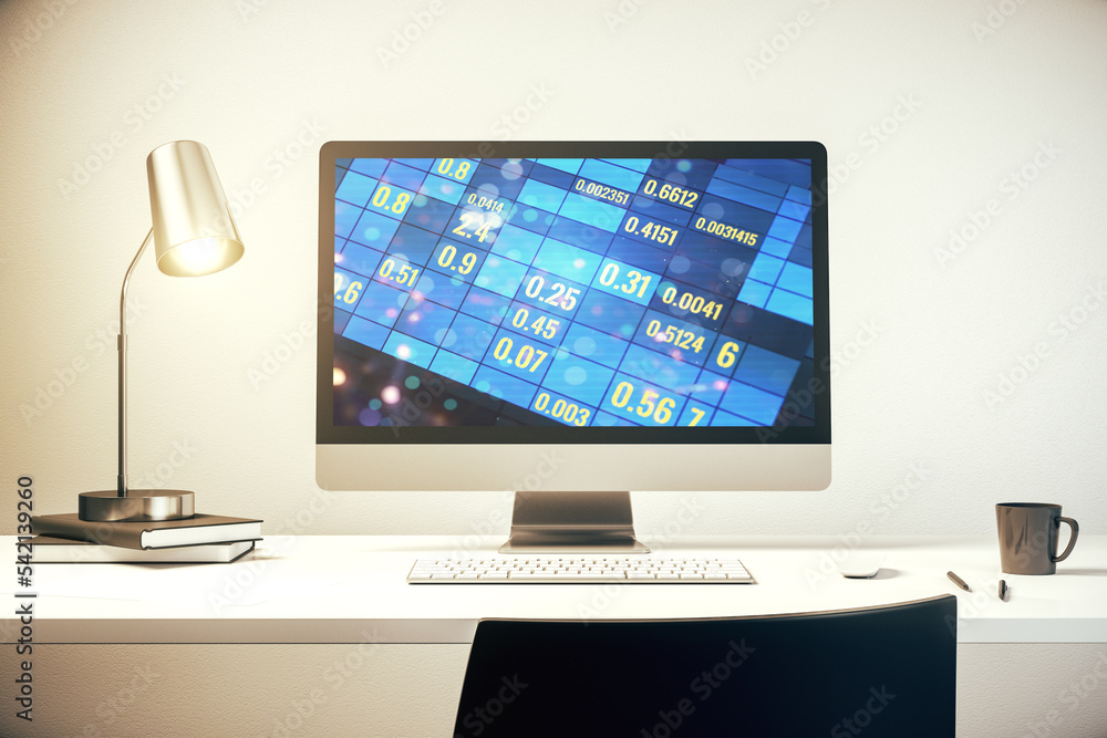 Aufkleber modern computer monitor with abstract creative statistics data hologram, statistics and analytics co