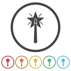 Magic wand icon. Set icons in color circle buttons