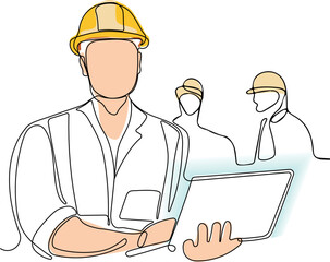 construction manager and engineer working on building site. Vector illustration