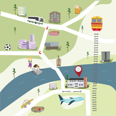 Fototapeta premium City builder map illustration, country, city, travel.