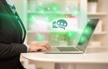 Businessman working on laptop with new business