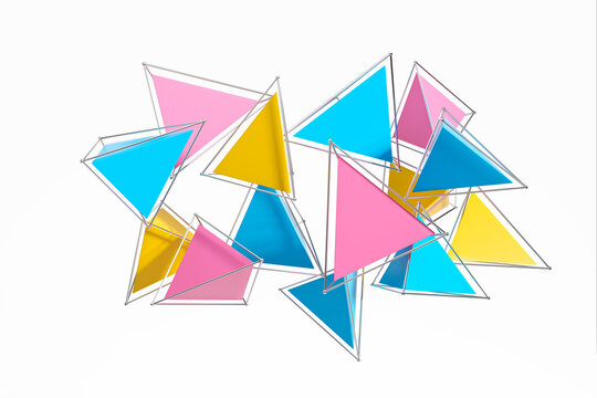 Set of colorful pyramids floating on white background
