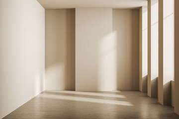 Light empty studio apartment hall, abstract shadow