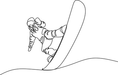 One continuous line Snowboarder jumps. Dynamical illustration.