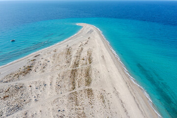 Aerial view of the sandy cape. Possidi Cape, Greece, Europe