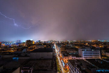 Fototapeta na wymiar Tunis - Various views from the rooftops - Tunisia Stormy night over Tunis