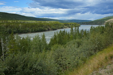View of Liard River from Alaska Highway,Yukon,Canada,North America
