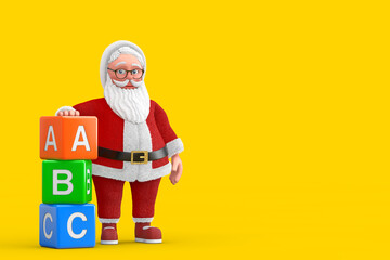 Cartoon Cheerful Santa Claus Granpa with Alphabet ABC Education Cubes. 3d Rendering