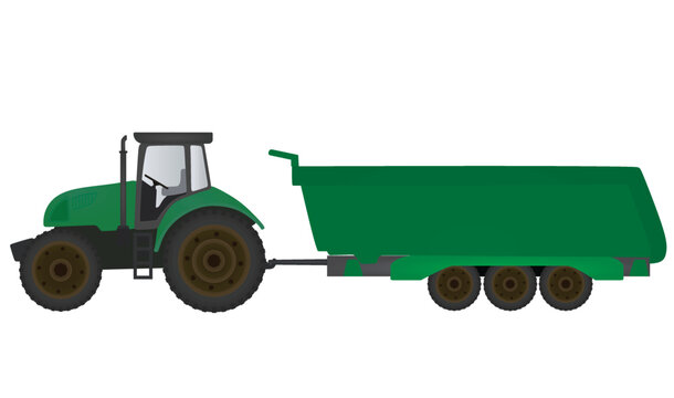 Farmer tractor with trailer. vector
