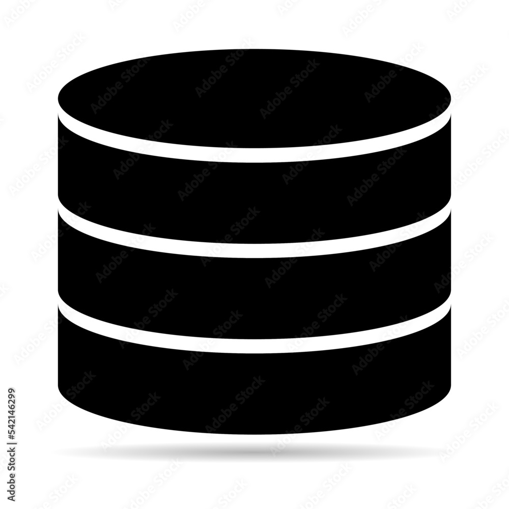 Poster database storage icon with shadow, internet network server cloud data symbol, connection system vect