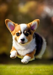 Young Pembroke Welsh Corgi running in the park