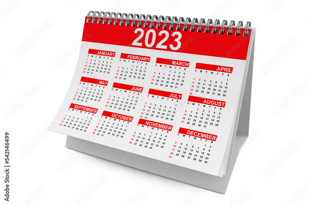 Poster 2023 year desktop calendar. 3d rendering