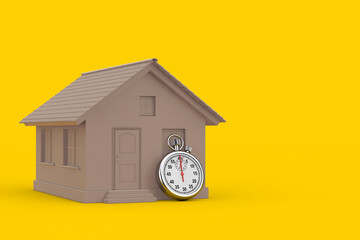 Abstract Cardboard Family House Cottage Nodel with Stopwatch. 3d Rendering