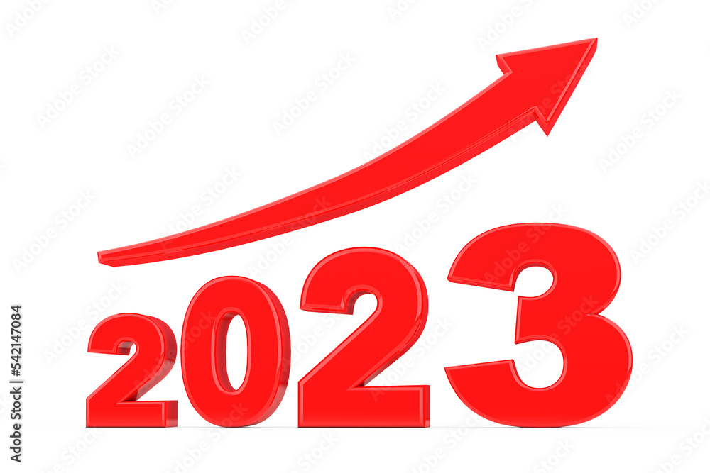 Poster progress arrow in new 2023 year sign. 3d rendering