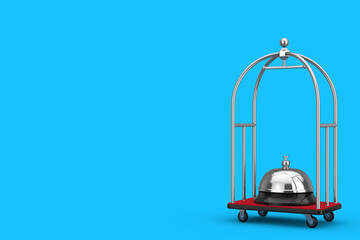 Silver Chrome Luxury Hotel Luggage Trolley Cart with Service Bell. 3d Rendering