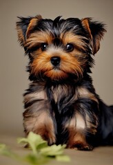 Close up Yorkshire terrier puppy portrait in studio 3d render 