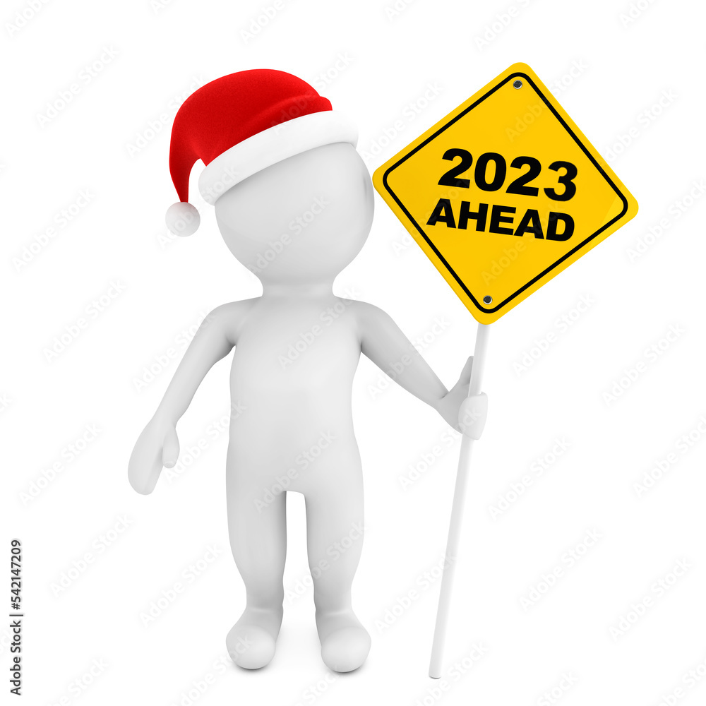 Poster 3d person with 2023 ahead traffic sign. 3d rendering