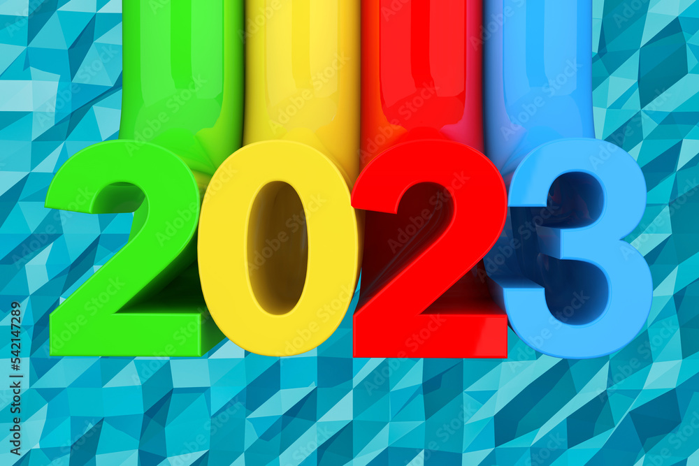 Poster abstract new 2023 year sign. 3d rendering
