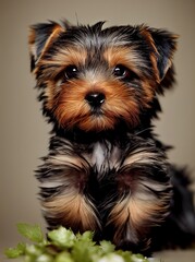 Adorable Yorkshire terrier puppy portrait 